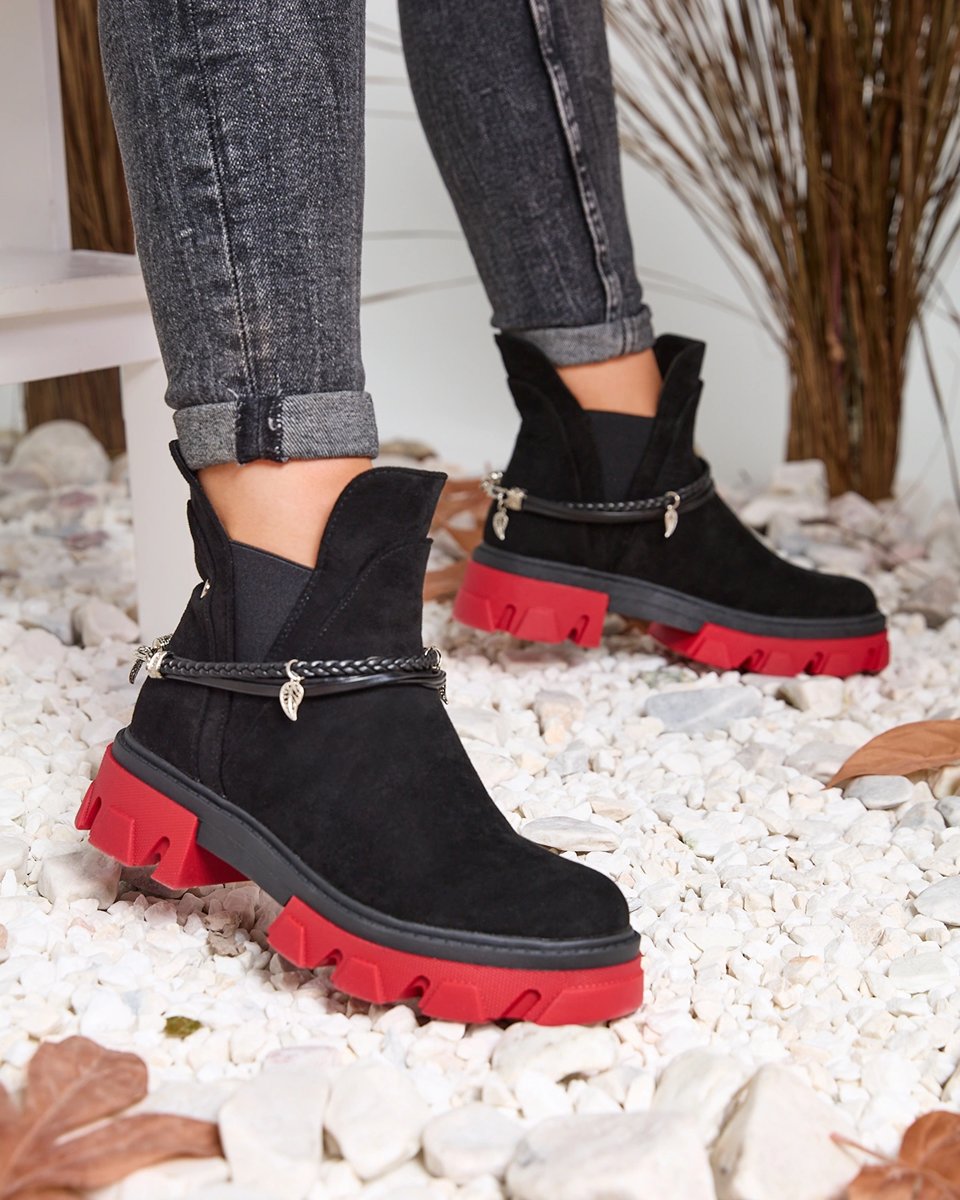Royalfashion Black women's insulated boots with red sole Red Style