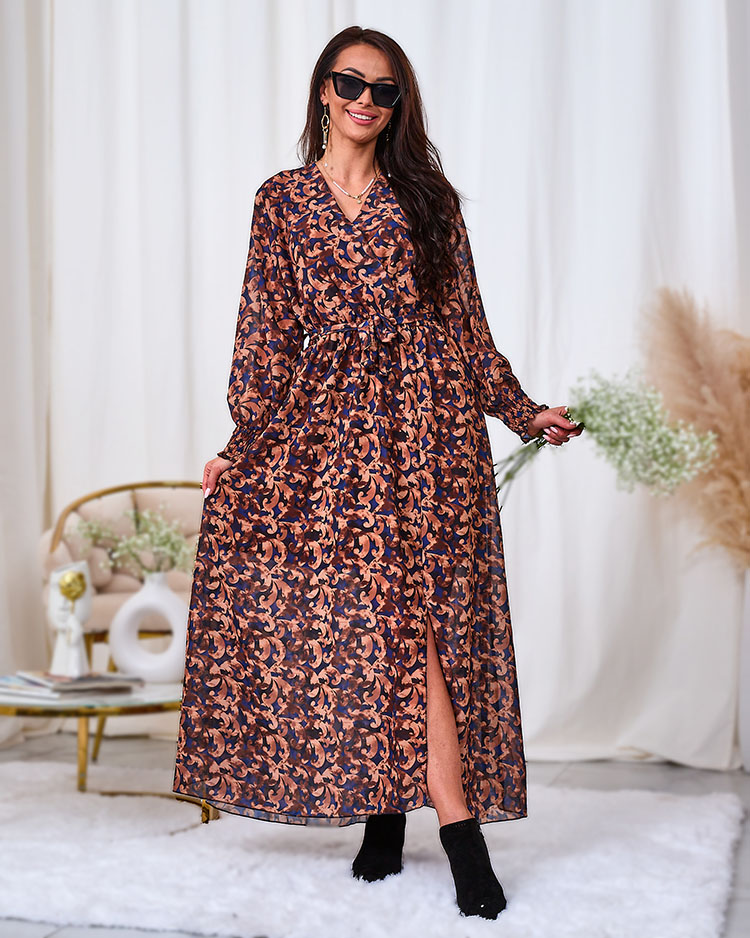 Royalfashion Camel patterned women's maxi dress