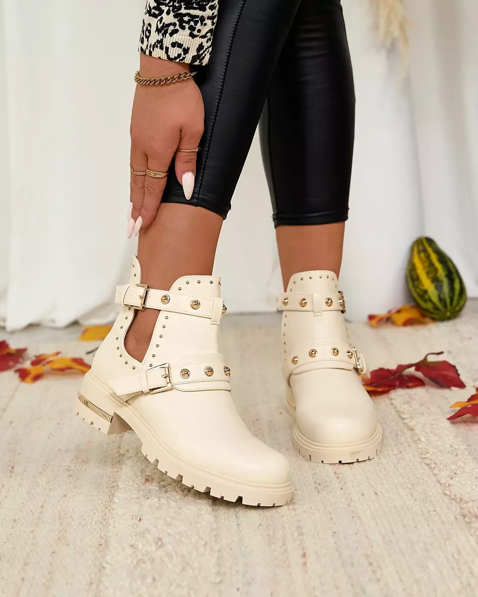 Royalfashion Cream women's embellished Jewel Walk flat heeled boots