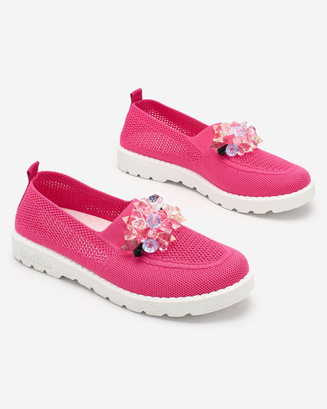 Royalfashion Fuchsia women's fabric moccasins with crystals Fezens