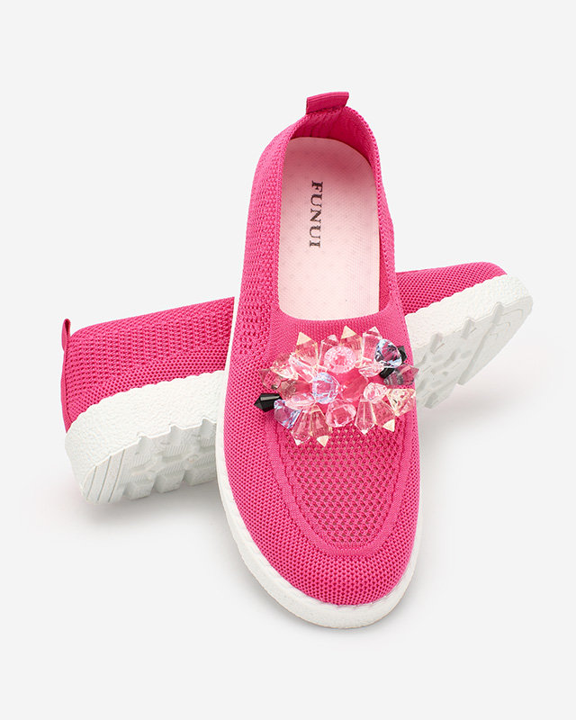 Royalfashion Fuchsia women's fabric moccasins with crystals Fezens