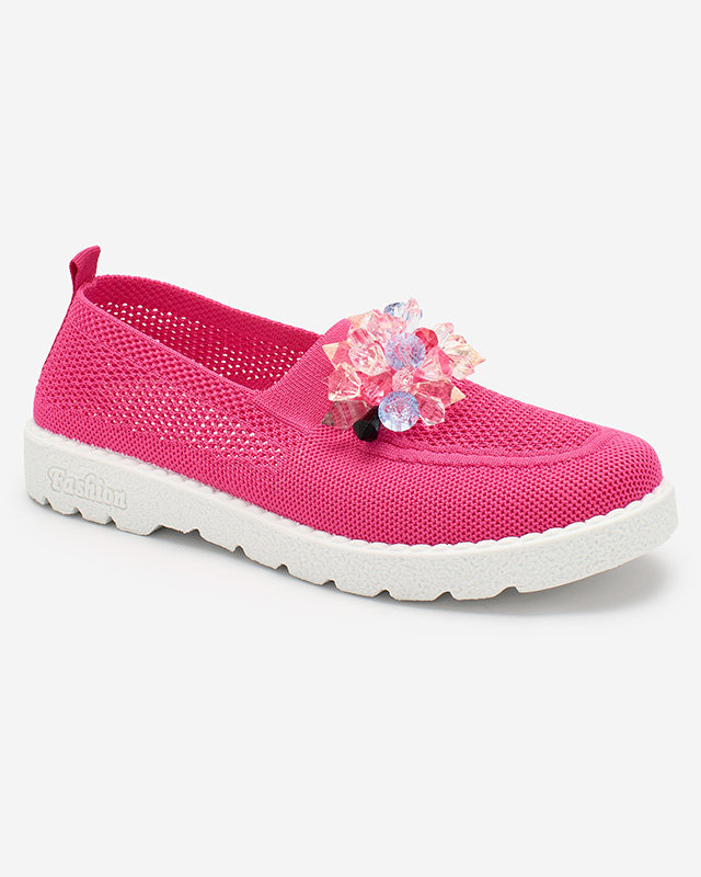 Royalfashion Fuchsia women's fabric moccasins with crystals Fezens