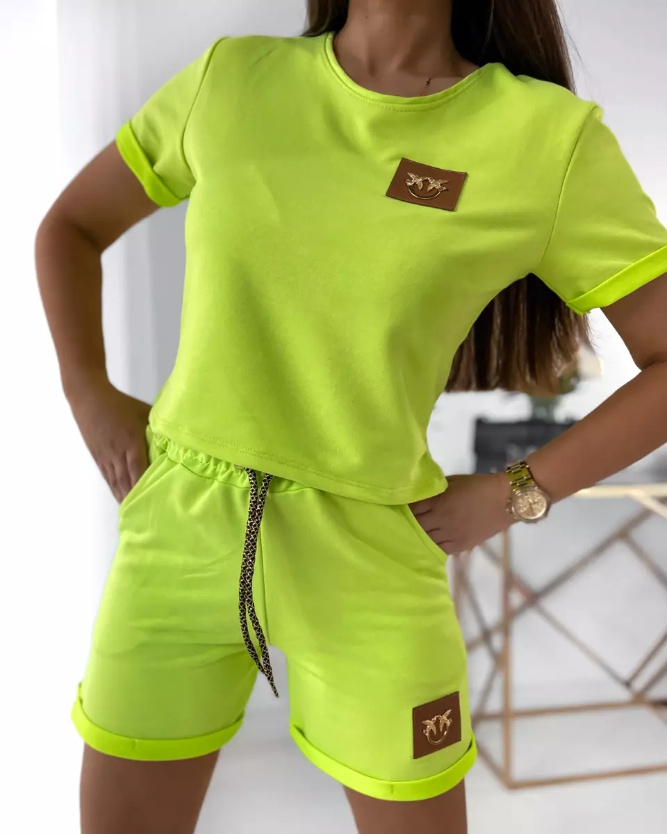 Royalfashion Neon green two-piece women's sports set with patches