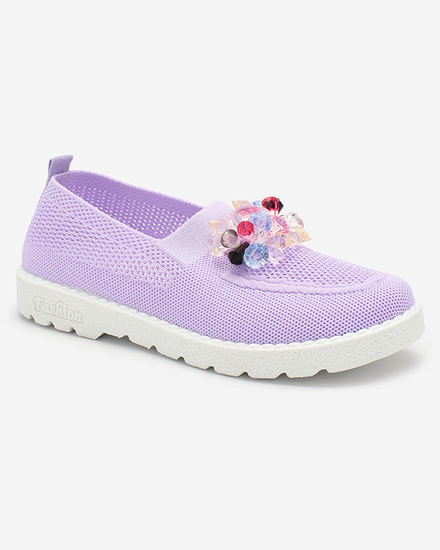 Royalfashion Purple women's fabric moccasins with crystals Fezens