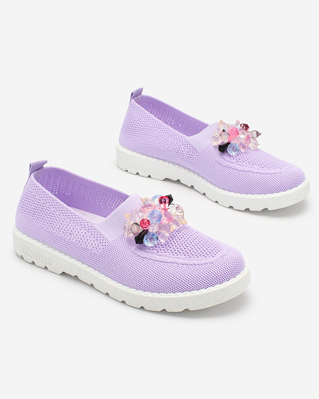 Royalfashion Purple women's fabric moccasins with crystals Fezens