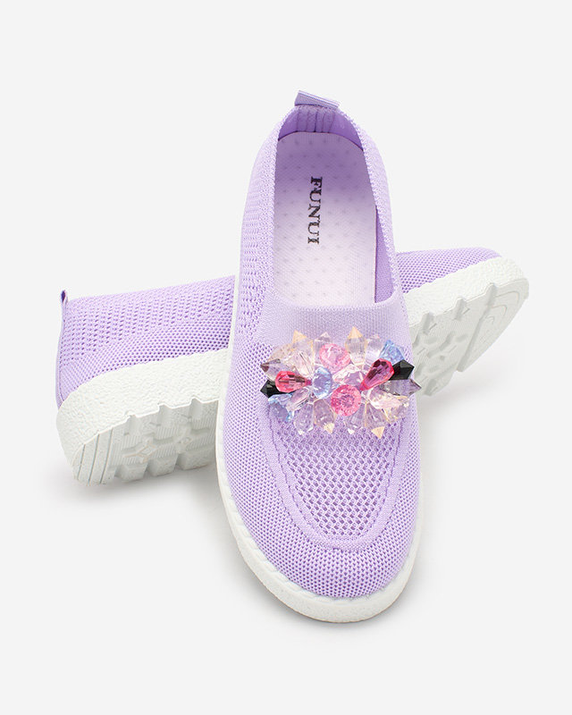 Royalfashion Purple women's fabric moccasins with crystals Fezens