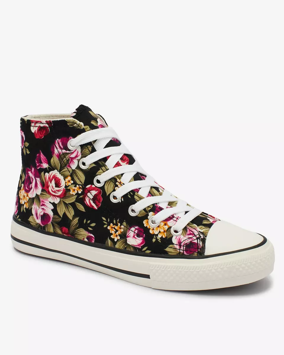 Royalfashion Women's high black sneakers in floral pattern Soxic