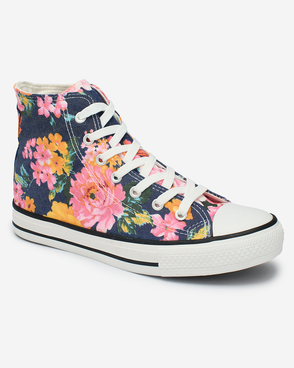 Royalfashion Women's high navy blue sneakers with Fahenna colorful floral print