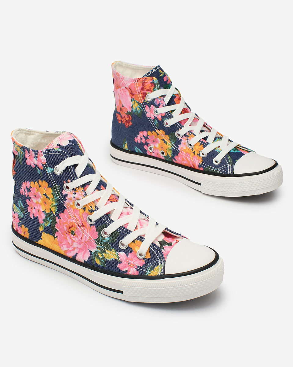 Royalfashion Women's high navy blue sneakers with Fahenna colorful floral print