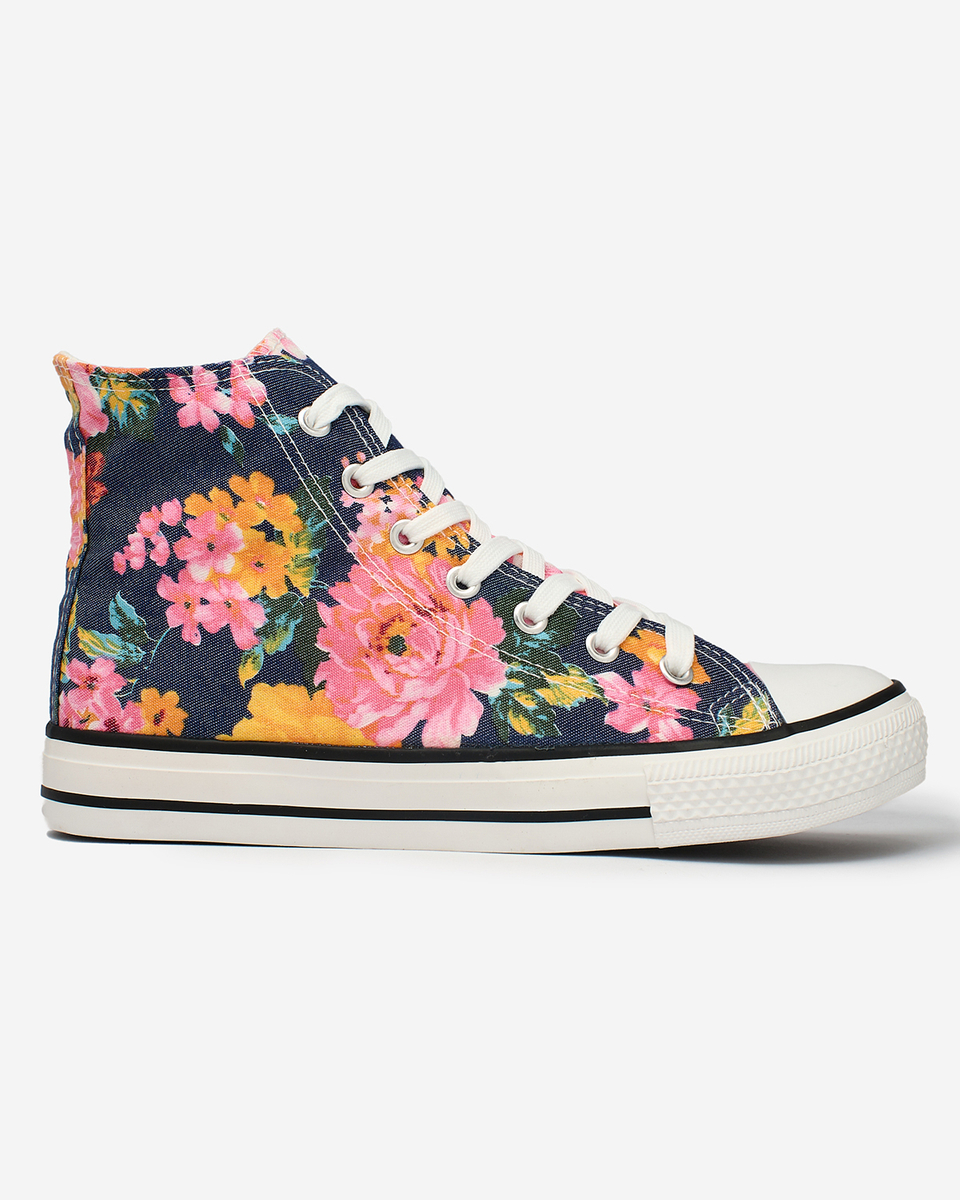 Royalfashion Women's high navy blue sneakers with Fahenna colorful floral print