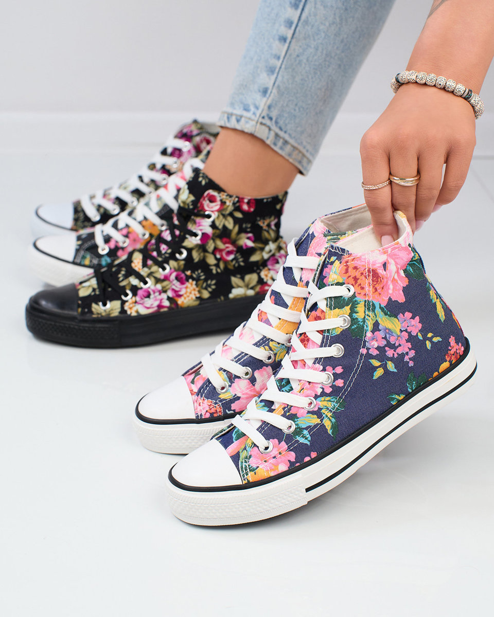 Royalfashion Women's high navy blue sneakers with Fahenna colorful floral print