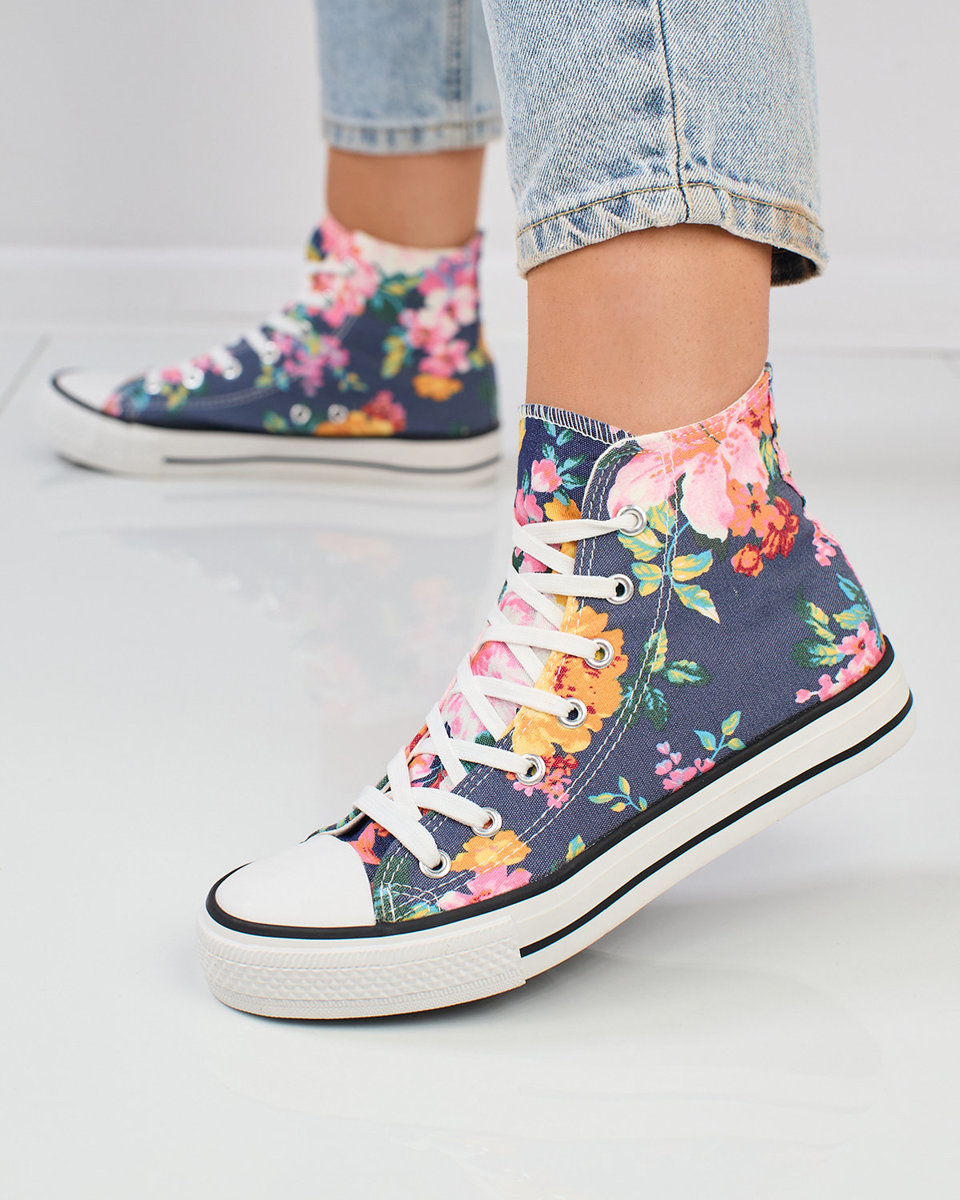 Royalfashion Women's high navy blue sneakers with Fahenna colorful floral print