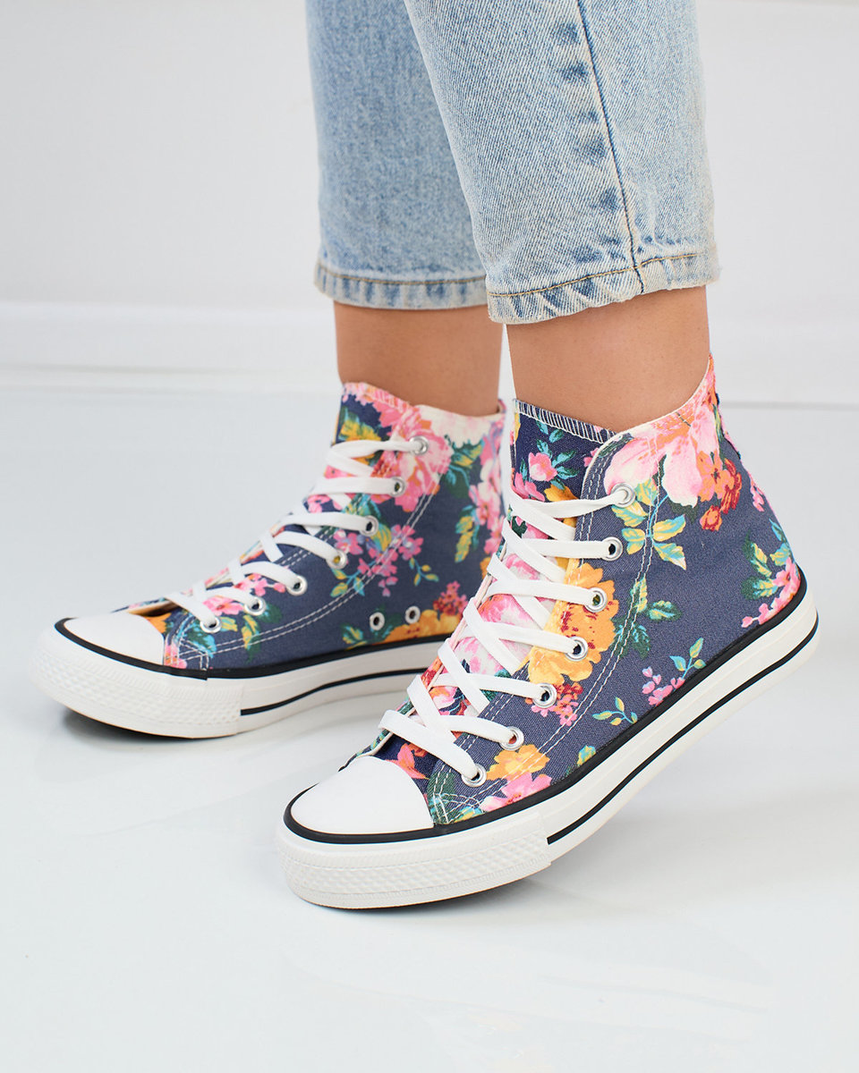 Royalfashion Women's high navy blue sneakers with Fahenna colorful floral print