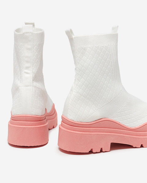 White and pink women's flat-heeled boots Seritis - Footwear