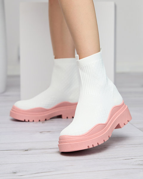 White and pink women's flat-heeled boots Seritis - Footwear