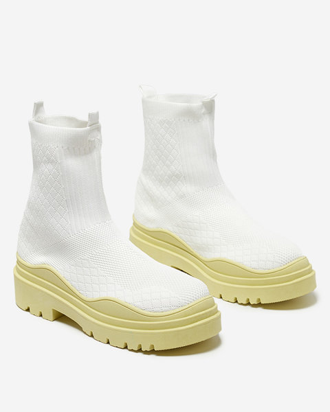 White and yellow women's flat-heeled boots Seritis - Footwear