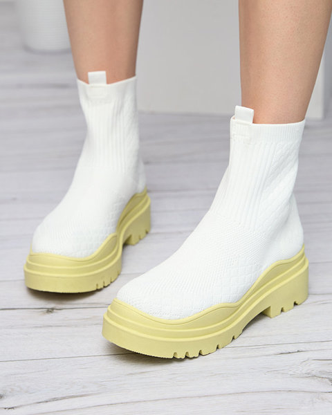 White and yellow women's flat-heeled boots Seritis - Footwear
