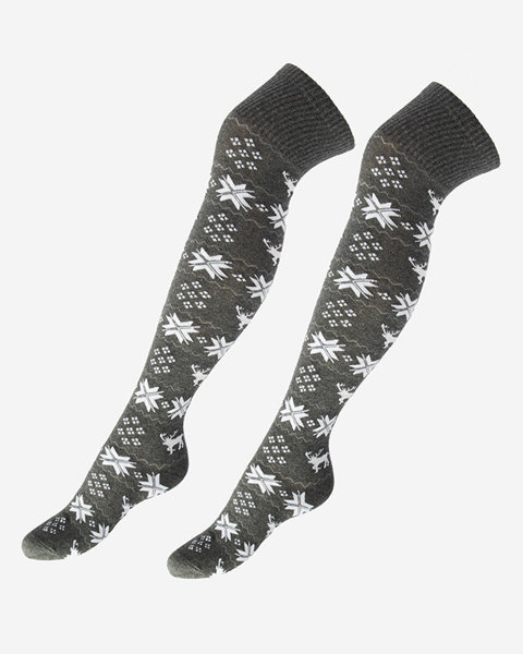 Women's Christmas over-the-knee socks in dark gray- Underwear