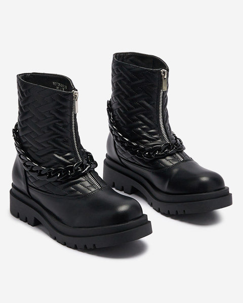 Women's black quilted boots with chain Gecila - Footwear