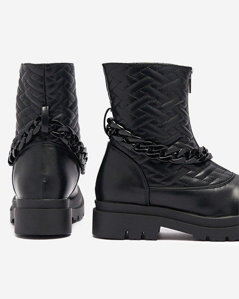 Women's black quilted boots with chain Gecila - Footwear