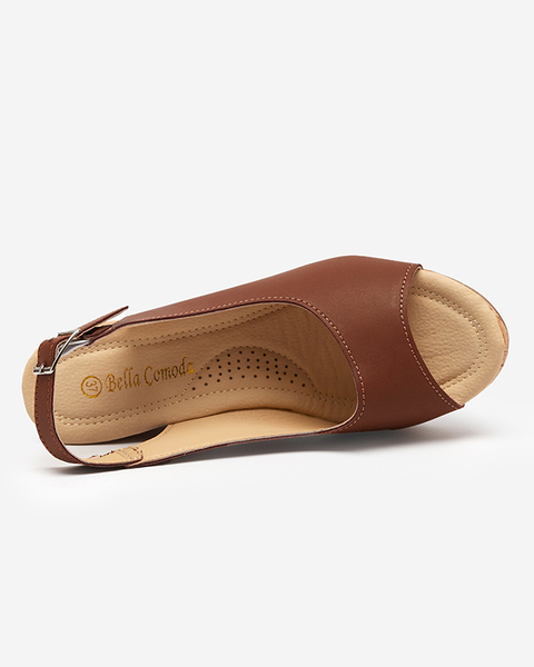 Women's camel wedge sandals Erona - Shoes