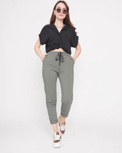 Women's fabric pants in green- Clothing