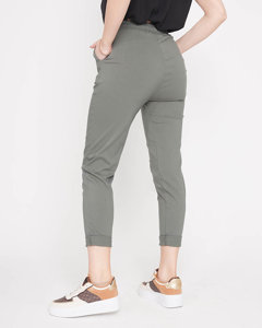 Women's fabric pants in green- Clothing