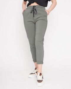 Women's fabric pants in green- Clothing