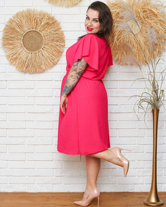 Women's fuchsia dress with a cut-off waist PLUS SIZE - Clothing