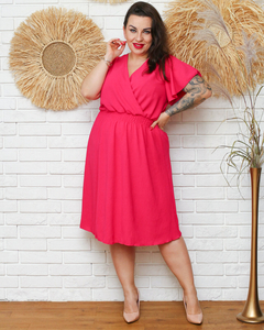 Women's fuchsia dress with a cut-off waist PLUS SIZE - Clothing