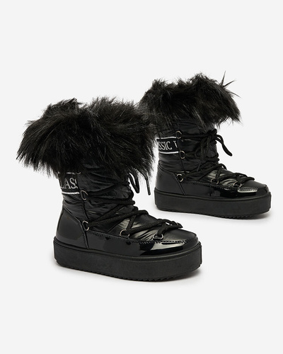 Royalfashion Детские ботинки-слипы a'la snow boots with fur in black Asika