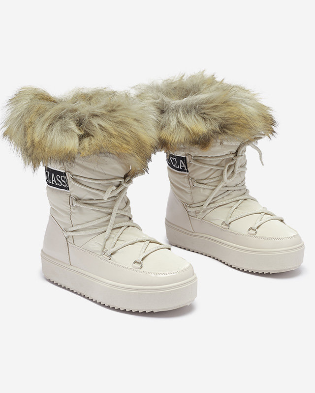 Bēšas krāsas sieviešu sniega zābaki ar kažokādu Lilitsa- Footwear