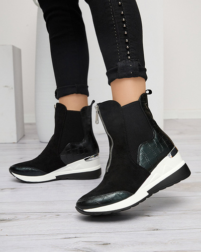 Black women's high-top sneakers with embossing Looyis -