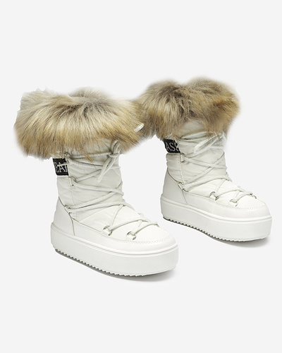 Белые детские ботинки-слипоны a'la snow boots with fur Asika - Обувь