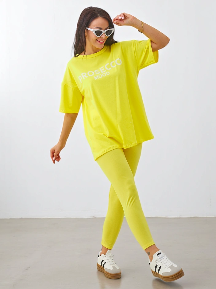 Royalfashion kokvilnas sieviešu komplekts ar īsām piedurknēm un legingiem