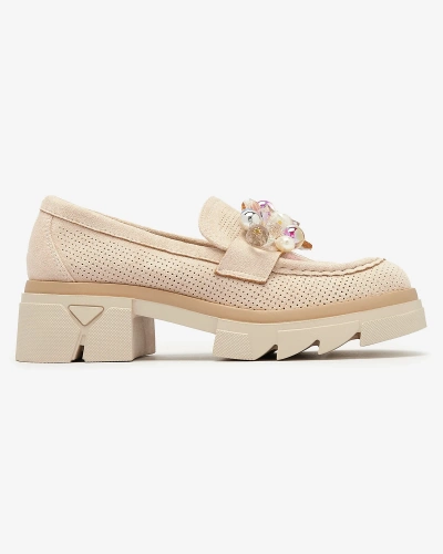 Women's beige openwork moccasins Peloga- Footwear