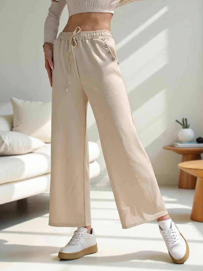 Royalfashion Women's wide dress pants with rhinestones