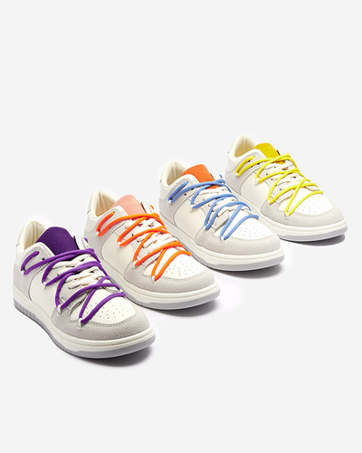 White and gray women's sports sneakers with yellow laces Olierinc - Footwear