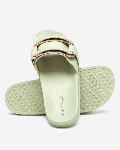 Women's green slippers with golden Serina ornament - Footwear