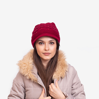 Ladies 'maroon warm hat with pearls - Accessories