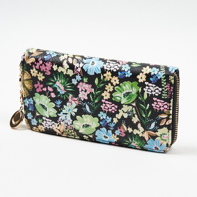 Large black and green women's floral wallet - Accessories