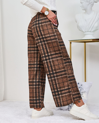 Royalfashion Camel women's wide plaid pants