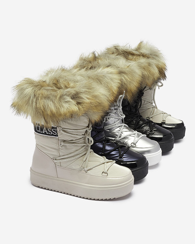 Silver women's slip-on snow boots with fur Lilitsa- Footwear