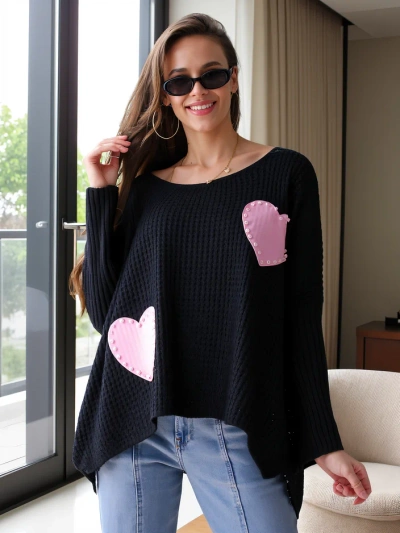 Royalfashion Acrylic Women's Sweater with Hearts Oversize