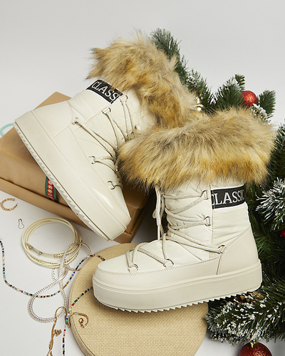 Bēšas krāsas sieviešu sniega zābaki ar kažokādu Lilitsa- Footwear