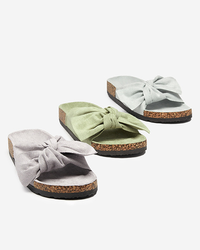 Blue women's eco-suede slippers with a bow Ewerka - Footwear