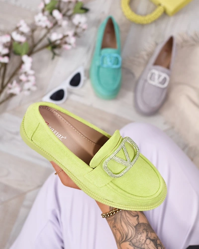 Royalfashion Women's lime green moccasins with ornament Fogras