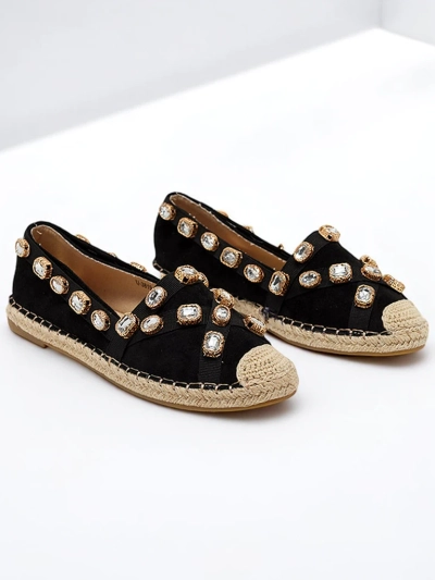 Black women's espadrilles with Wamba crystals - Footwear