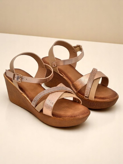 Royalfashion Women's wedge sandals with rhinestones and glitter Glittera