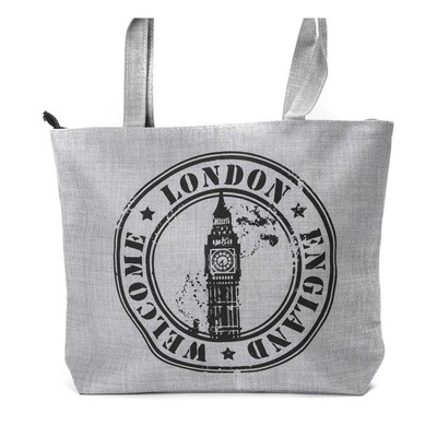 Gray Bag with Building - Handbags